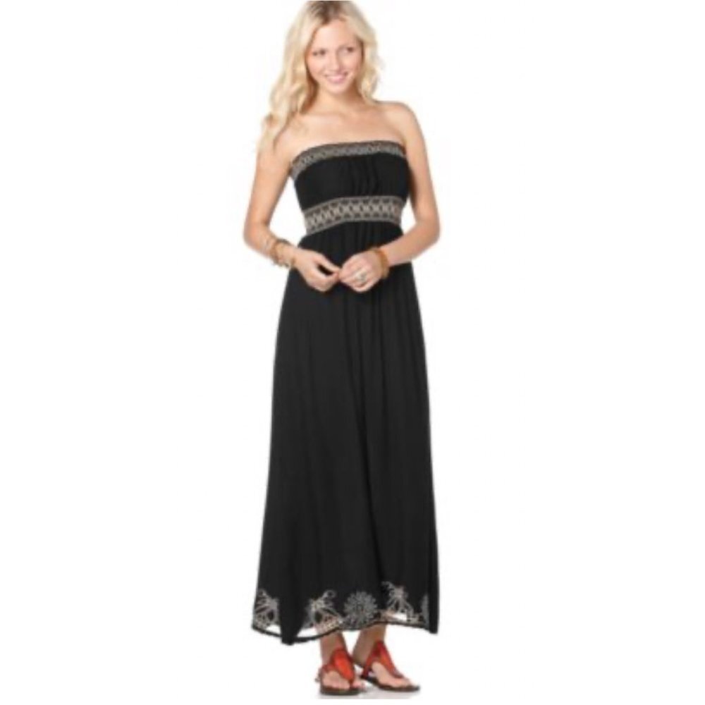AMERICAN Rag Black Strapless Maxi Dress with Embroidered Detailing Size XS